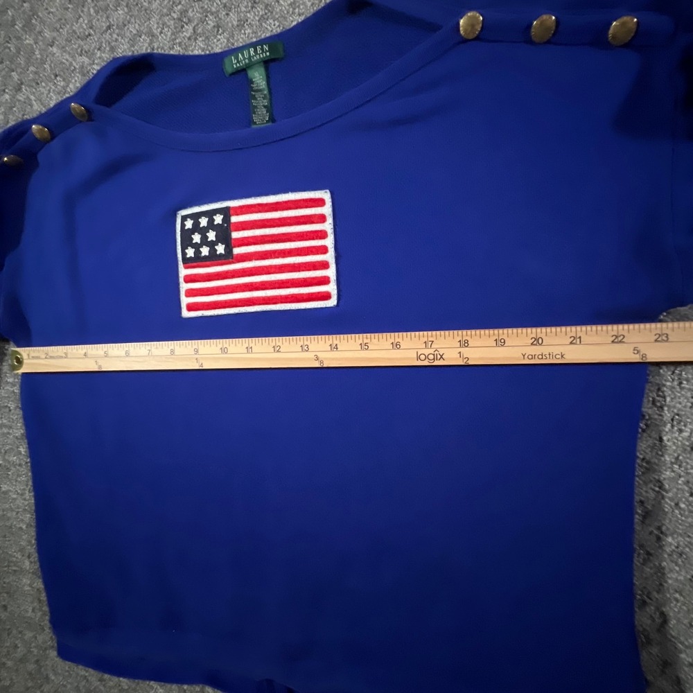 Lauren Ralph Lauren Sweatshirt Women XL Blue American Flag Button Shoulder Top - Picture 6 of 9